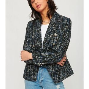 Women's Tweed Double-Breasted Jacket - Black